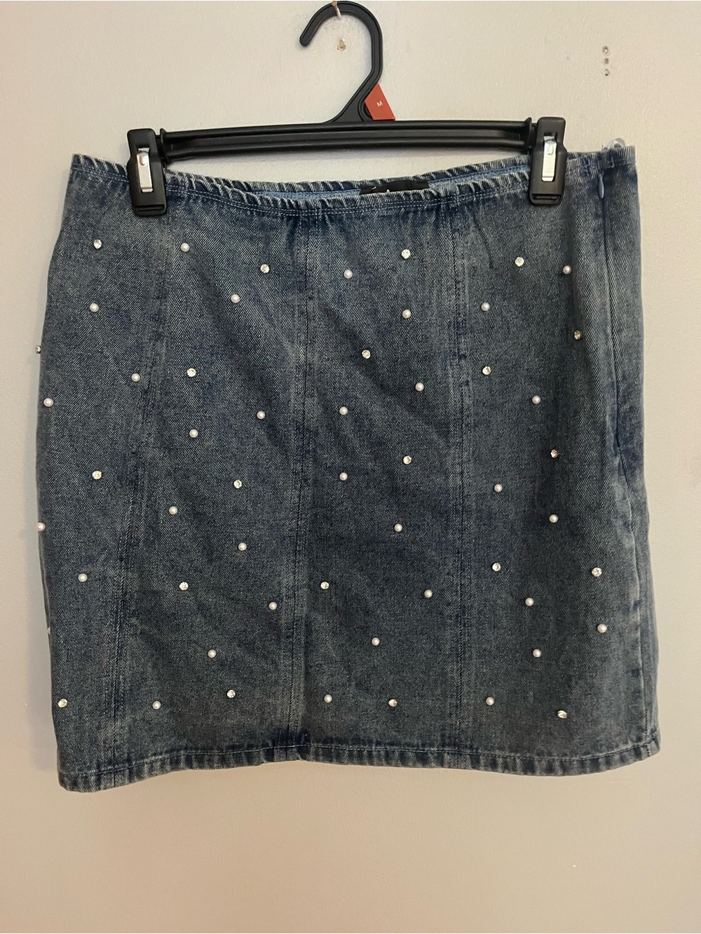 Lulu's Pearl-Studded Dark Blue‎ Denim Mini Skirt
